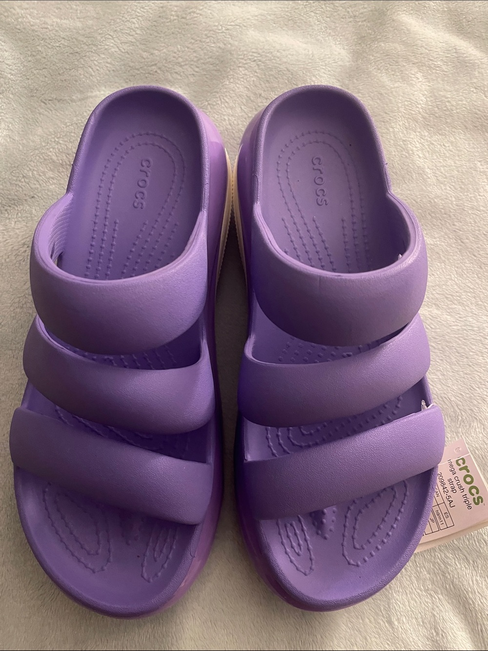 CROCS Adults Lavender Purple Triple-Strap Slide Sandals